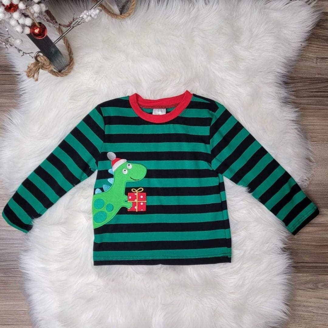 Boys Striped Holiday Dinosaur Top  A Touch of Magnolia Boutique   