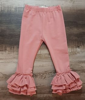 Dusty Rose Tulip Ruffle leggings for babies and toddlers.