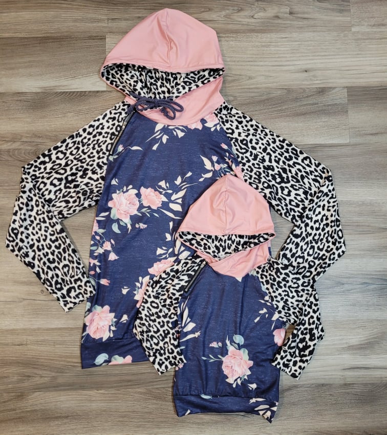 Hooded Cheetah Floral Top- Mom & Me- Kids  A Touch of Magnolia Boutique   