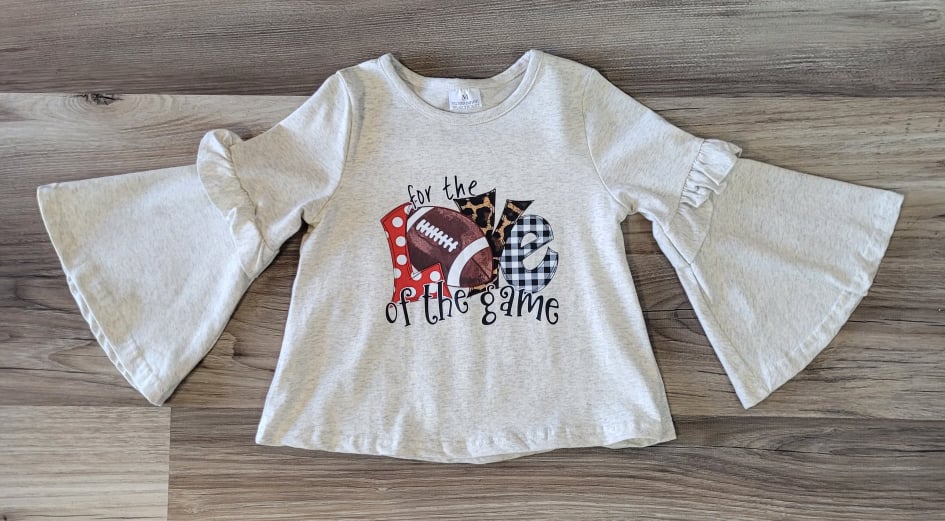 "For The Love of The Game" Football Bell Sleeve Top (sizes 12-18 month, 3t, 5t, 6 availalbe)  A Touch of Magnolia Boutique   