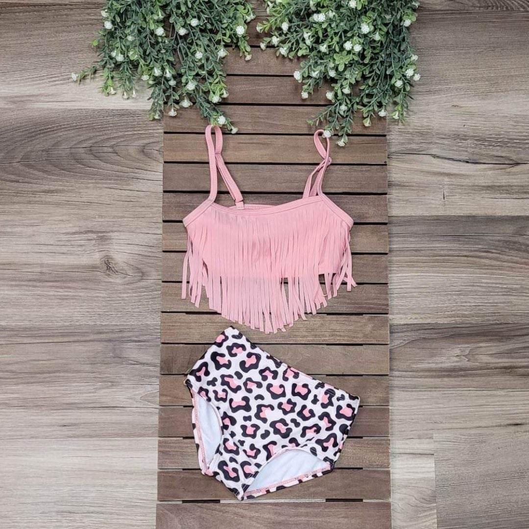 Pink Fringe Leopard Two Piece Swimsuit  A Touch of Magnolia Boutique   