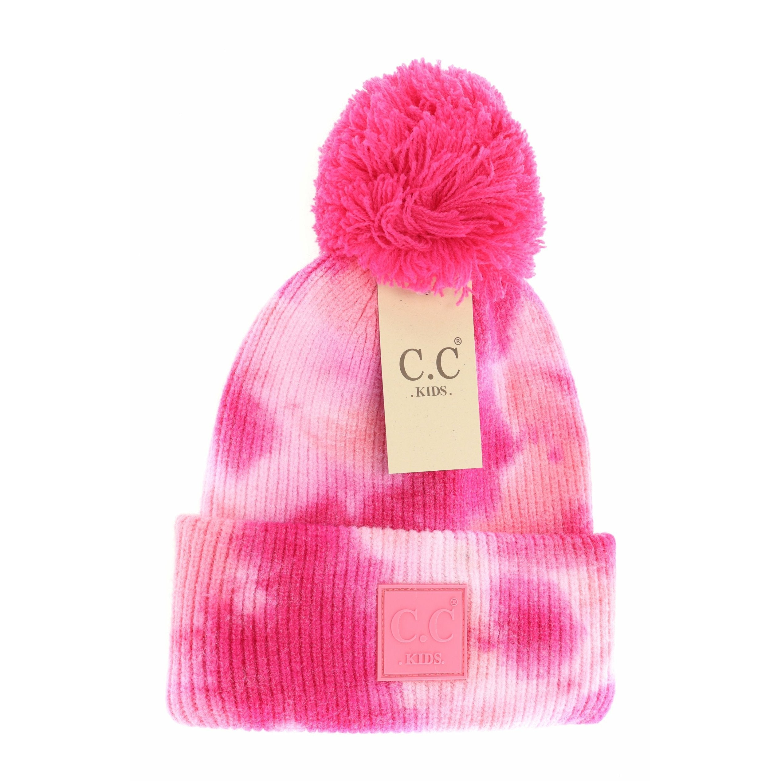 Kids Tie Dye Pom hats (multiple colors)  A Touch of Magnolia Boutique Fuchsia/pink  