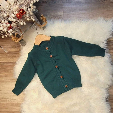 Girls boutique button front forest green cardigan sweater.