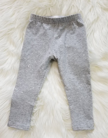 Girls knit cotton grey leggings with silver sparkle.