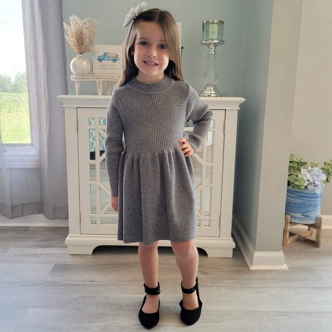 Girls boutique dress.  Grey sweater dress with long sleeves.