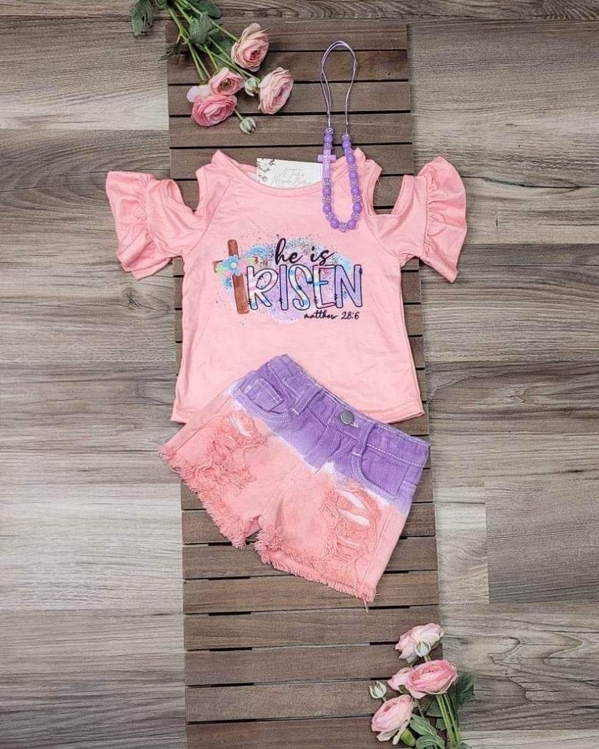 Pink and Purple "He is Risen" Short Set  A Touch of Magnolia Boutique   