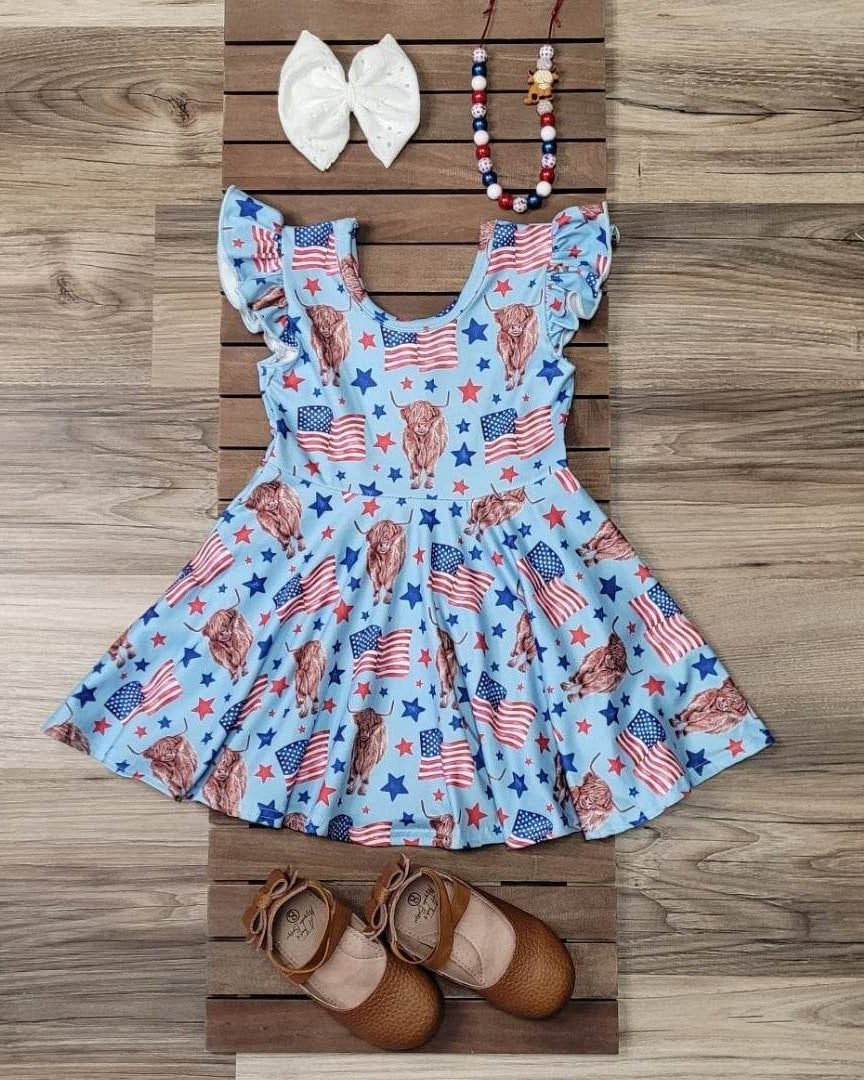 Patriotic Highland Cow Twirl Dress  A Touch of Magnolia Boutique   