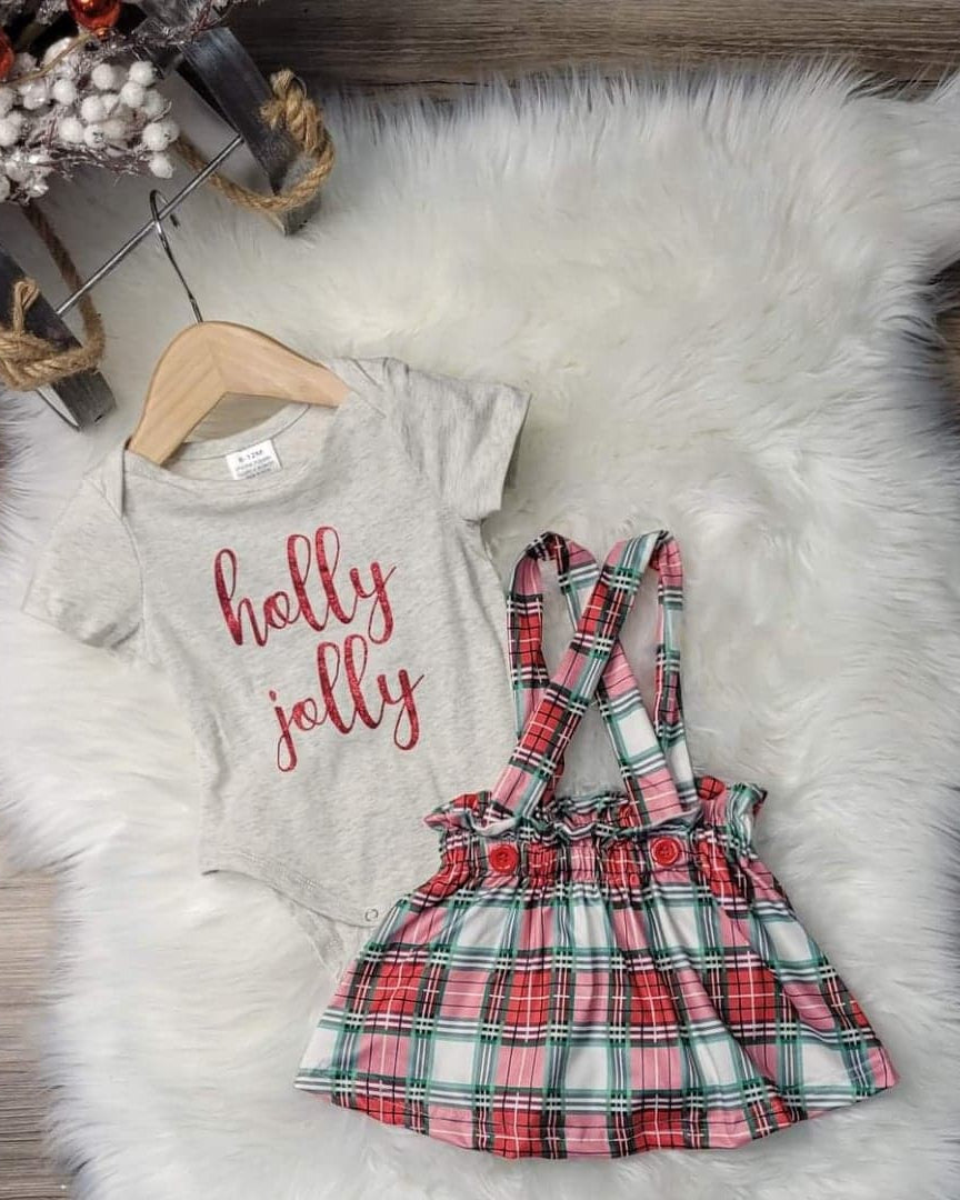 Holly Jolly Red & Green Plaid Suspender Skirt Set  A Touch of Magnolia Boutique   