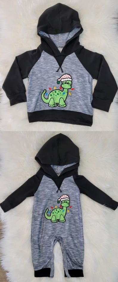 Boys Holiday Dinosaur Hooded Romper  A Touch of Magnolia Boutique   
