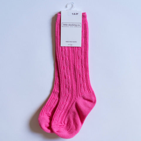 Hot pink cable knit knee highs