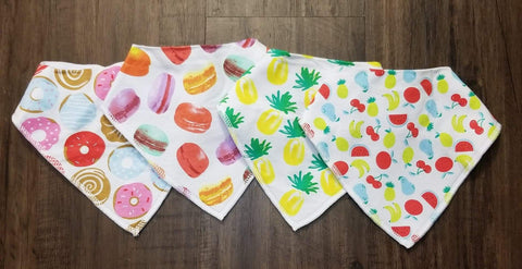Sweet treats and fun fruity drool bibs (sold separately)