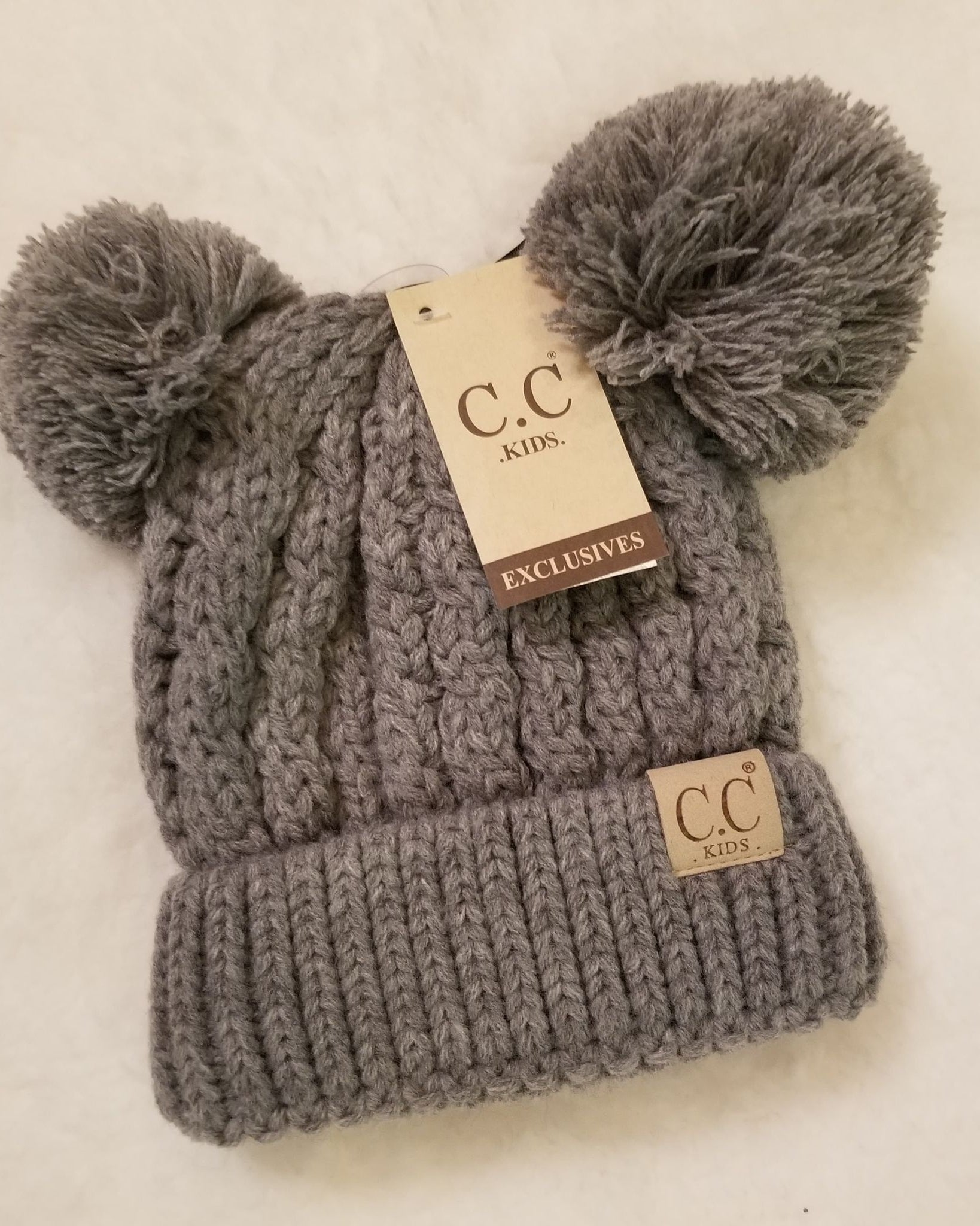 Kids Solid Double Pom CC hat- additional colors  A Touch of Magnolia Boutique Grey  