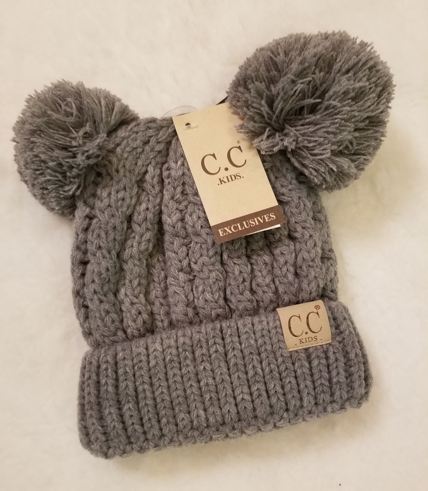 Kids Solid Double Pom CC hat- additional colors  A Touch of Magnolia Boutique Grey  