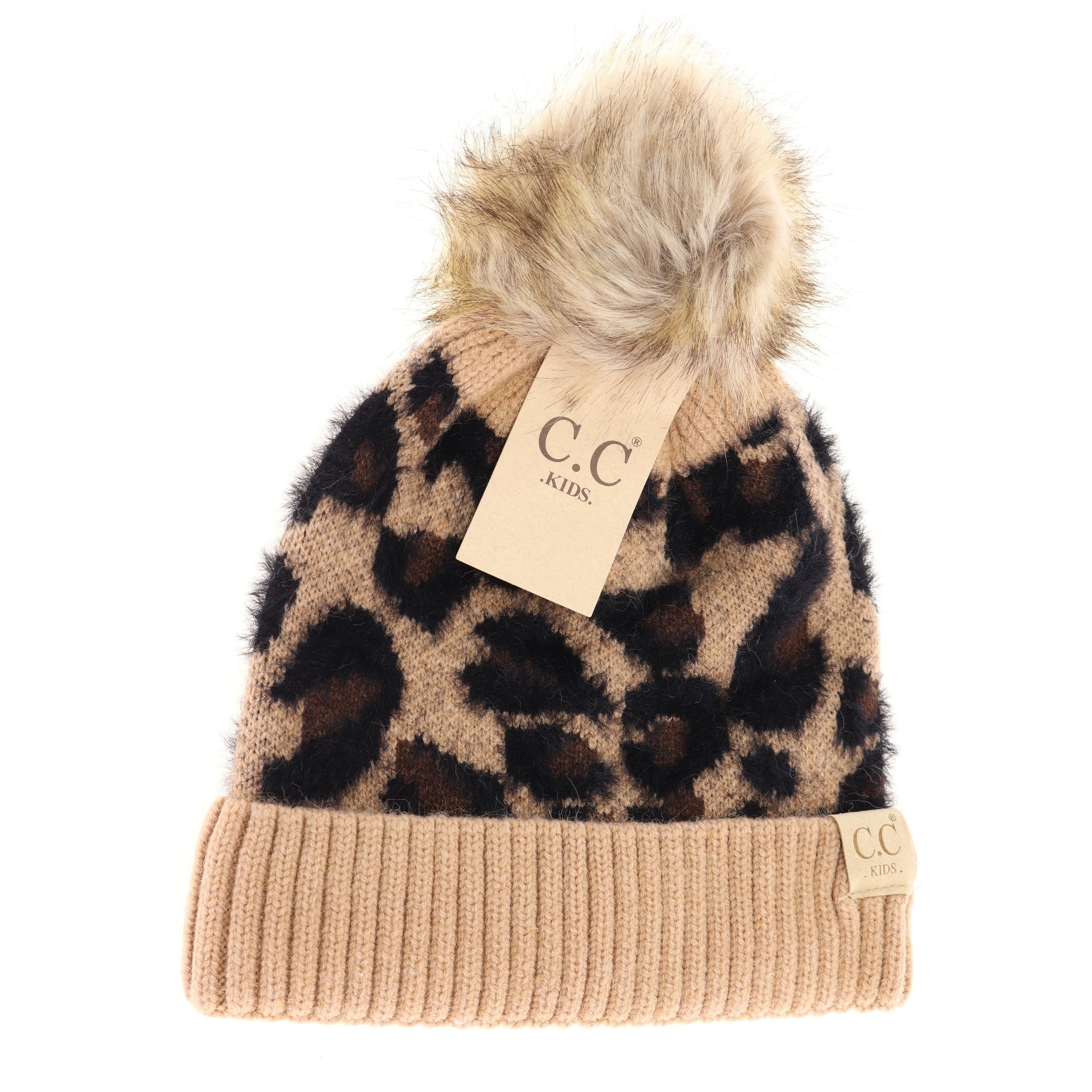 Kids Leopard Pom CC Beanie (multiple colors)  A Touch of Magnolia Boutique Latte Leopard  