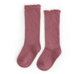 Mauve Rose Lace Top Knee High Socks