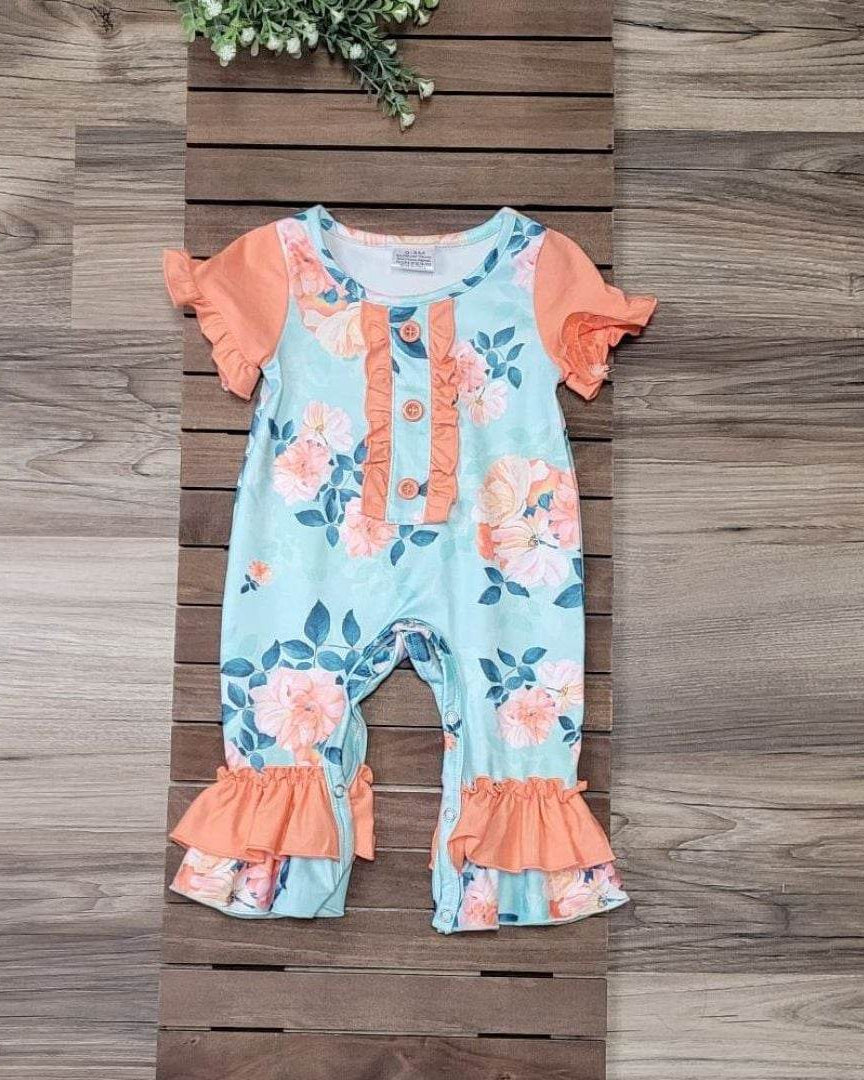 Mint Coral Floral Baby Girl Romper  A Touch of Magnolia Boutique   