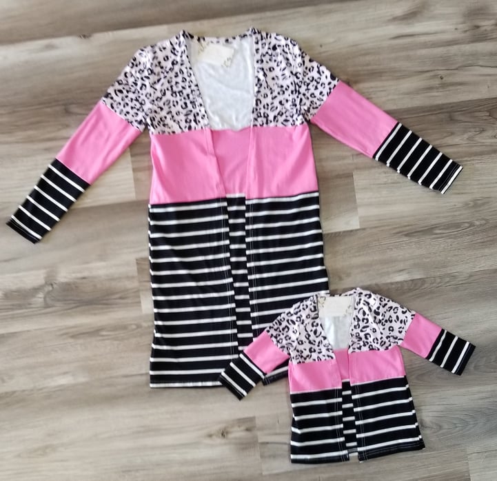 Mom & Me Color Block Leopard Striped Cardigan- Adult  A Touch of Magnolia Boutique   