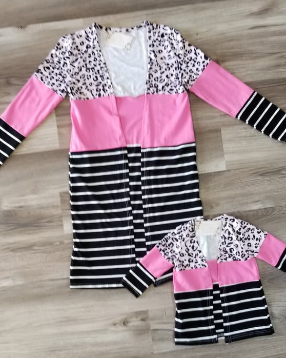 Mom & Me Color Block Leopard Striped Cardigan- kids  A Touch of Magnolia Boutique   