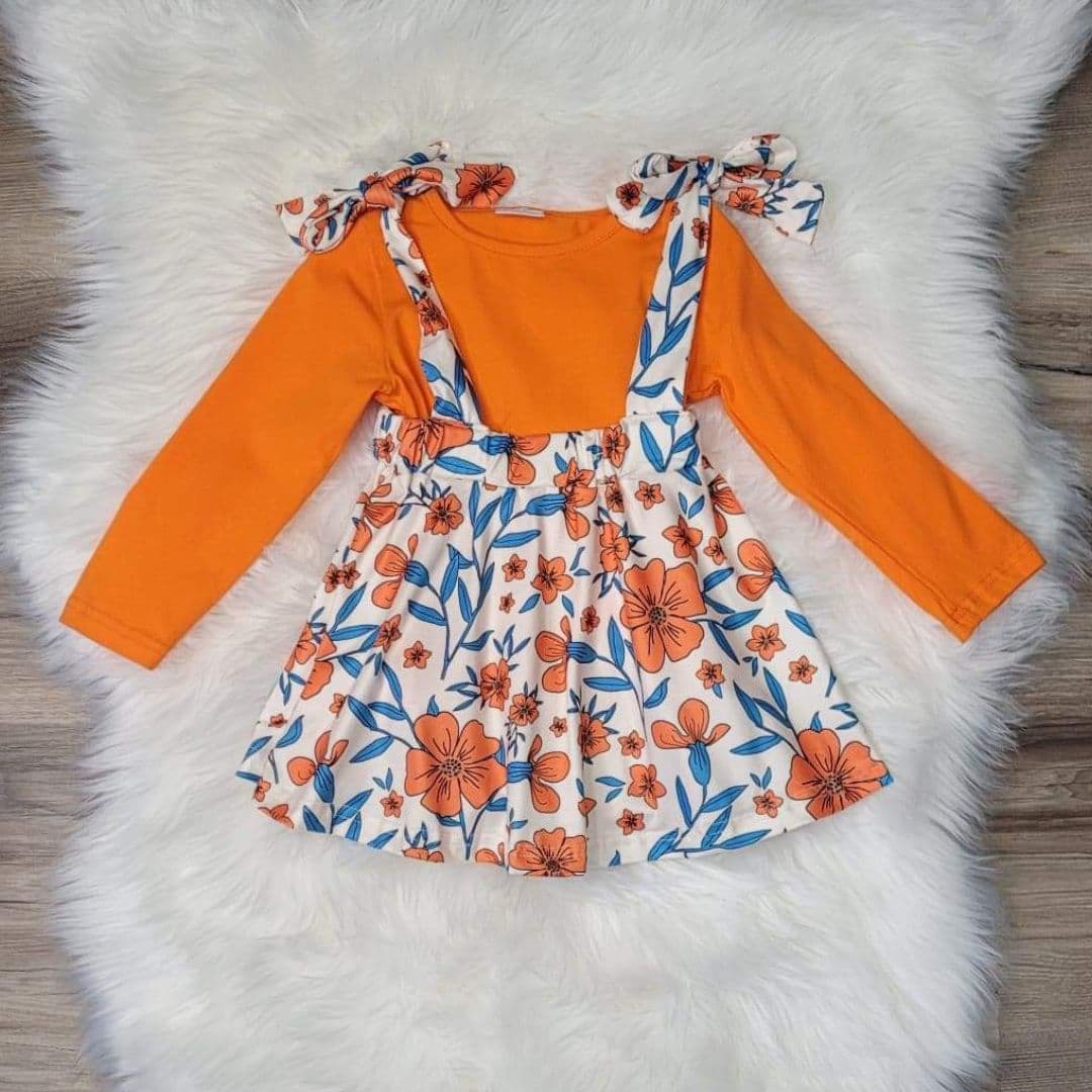 Orange & Blue Floral Suspender Skirt Set  A Touch of Magnolia Boutique   