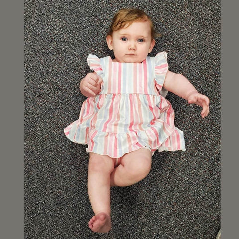 Baby Girl Pastel Striped Flutter Sleeve Set