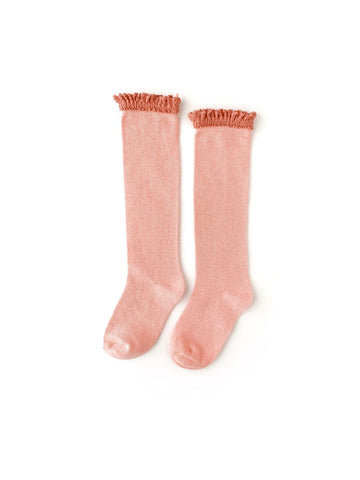 Peach Lace Top Knee High Socks