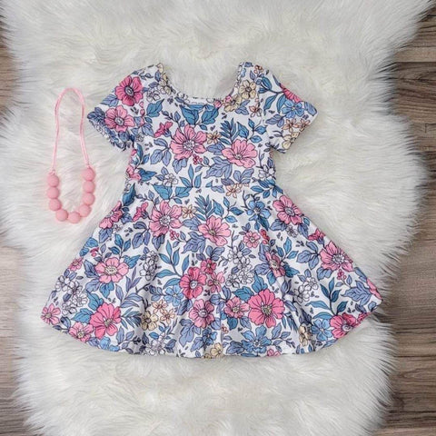 Pink and Blue Watercolor Floral Dress