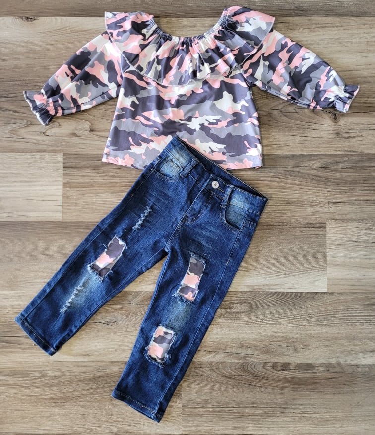 Pink Camo Distressed Denim Set  A Touch of Magnolia Boutique   