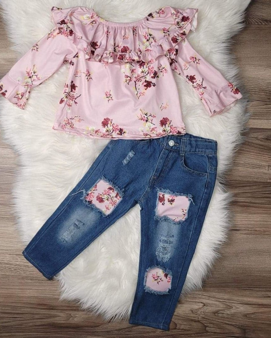 Pink Floral Top with Distressed Denim Jeans  A Touch of Magnolia Boutique   
