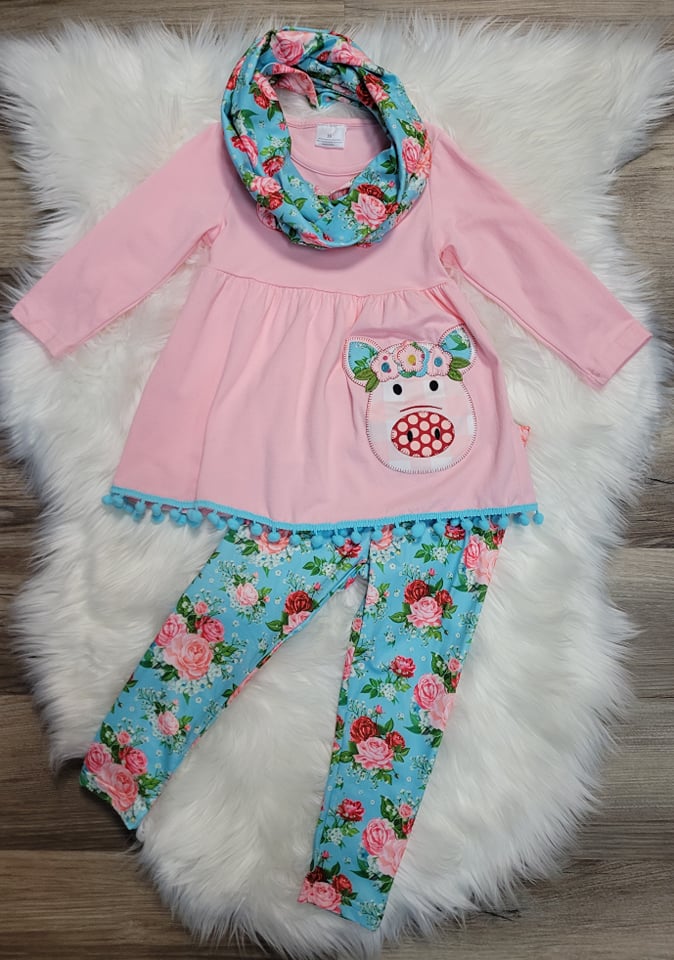 Pink Tunic Piglet Top with Floral Legging Set  A Touch of Magnolia Boutique   