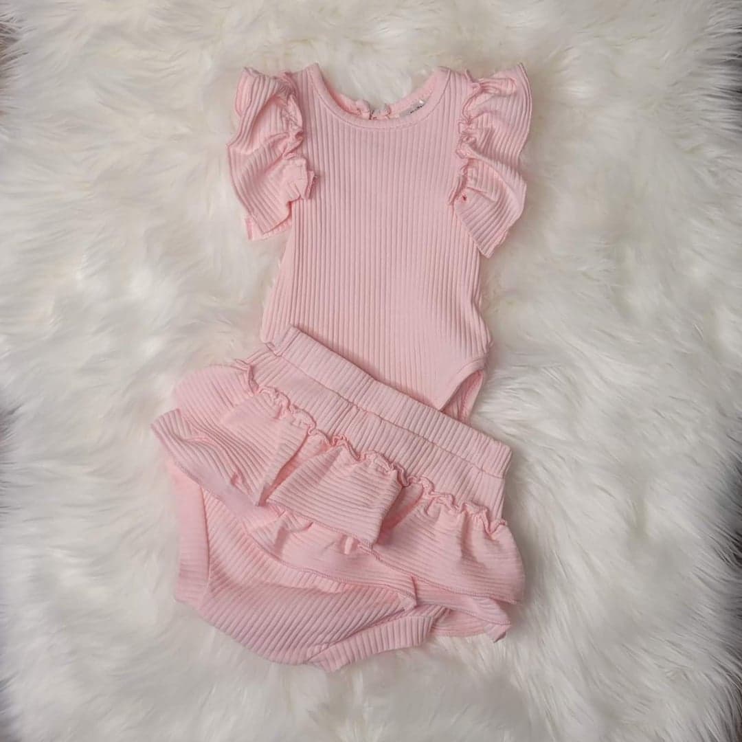 Baby Girl Ribbed Flutter Sleeve Bubble Set  A Touch of Magnolia Boutique   