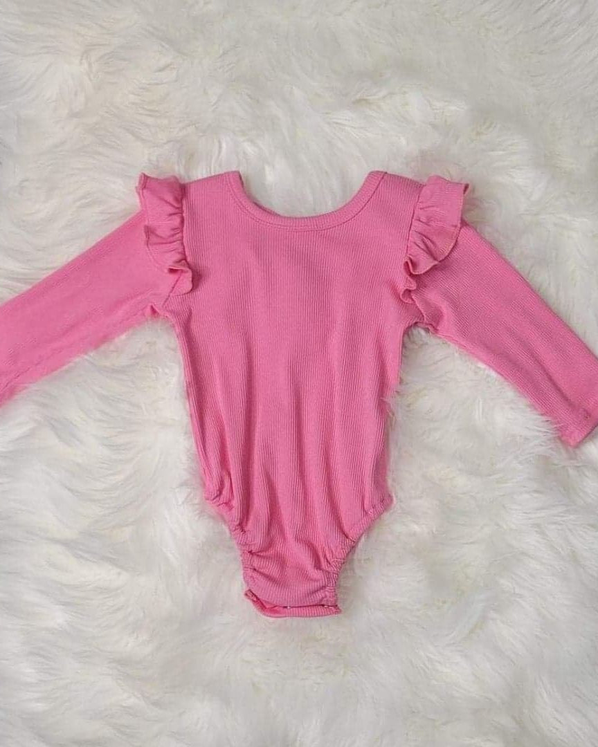 Pink Ribbed Flutter Long Sleeve Leo  A Touch of Magnolia Boutique   