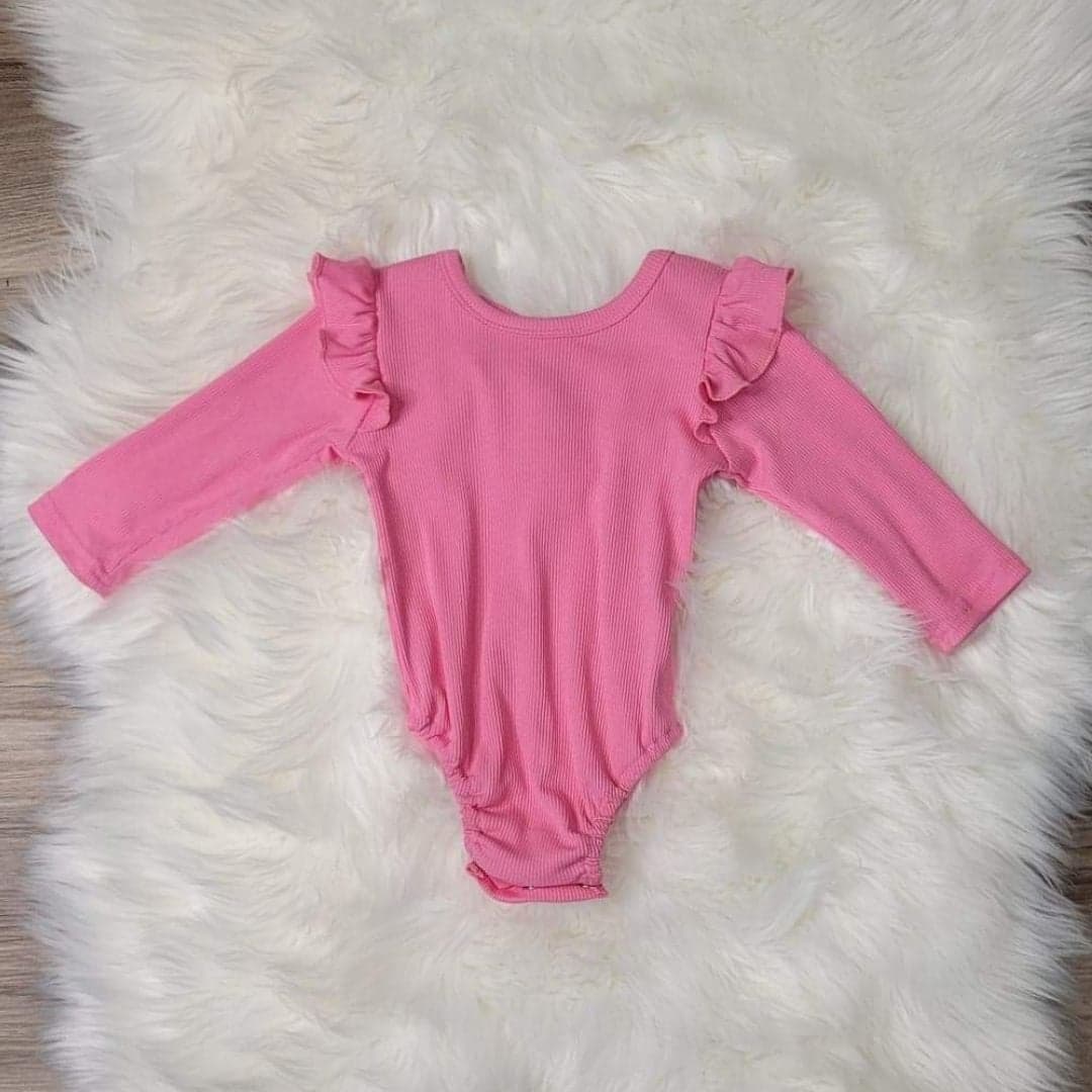 Pink Ribbed Flutter Long Sleeve Leo  A Touch of Magnolia Boutique   