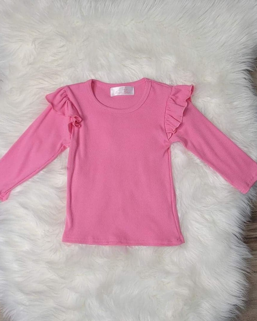 Pink Ribbed Flutter Long Sleeve Top  A Touch of Magnolia Boutique   