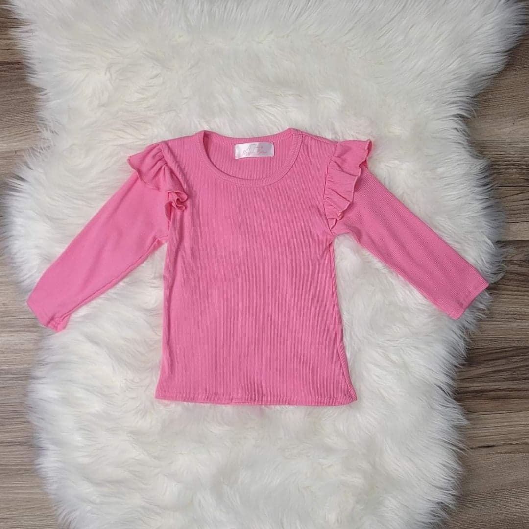 Pink Ribbed Flutter Long Sleeve Top  A Touch of Magnolia Boutique   