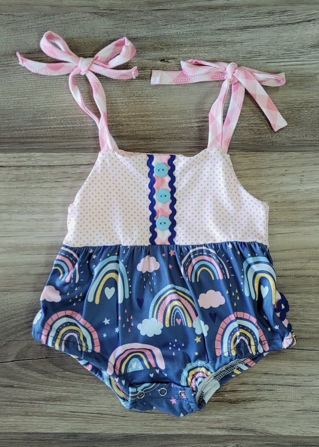 Baby Girl Blue Rainbow Romper  A Touch of Magnolia Boutique   