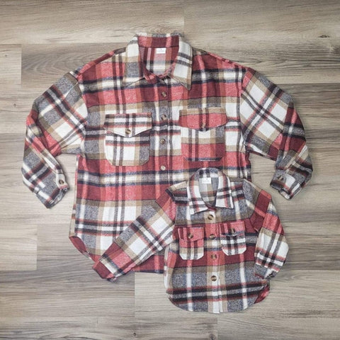 Red & Tan Plaid Flannel Top Mom & Me-Adult (size 3XL available)