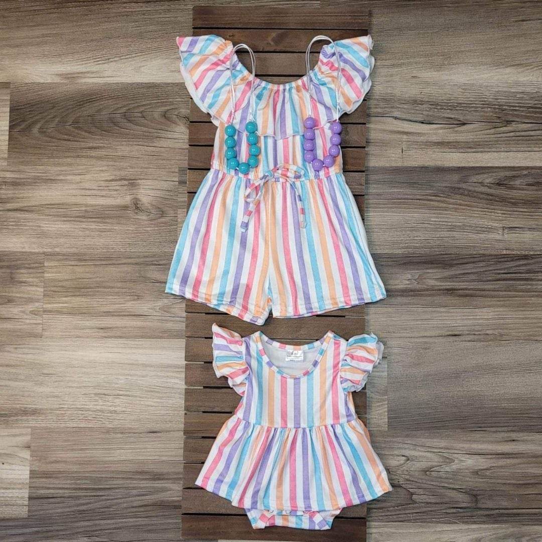 Baby Girl Flutter Sleeve Striped Romper  A Touch of Magnolia Boutique   