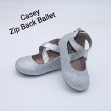 Casey Zip Back Ballet-Silver Glitter Shoes