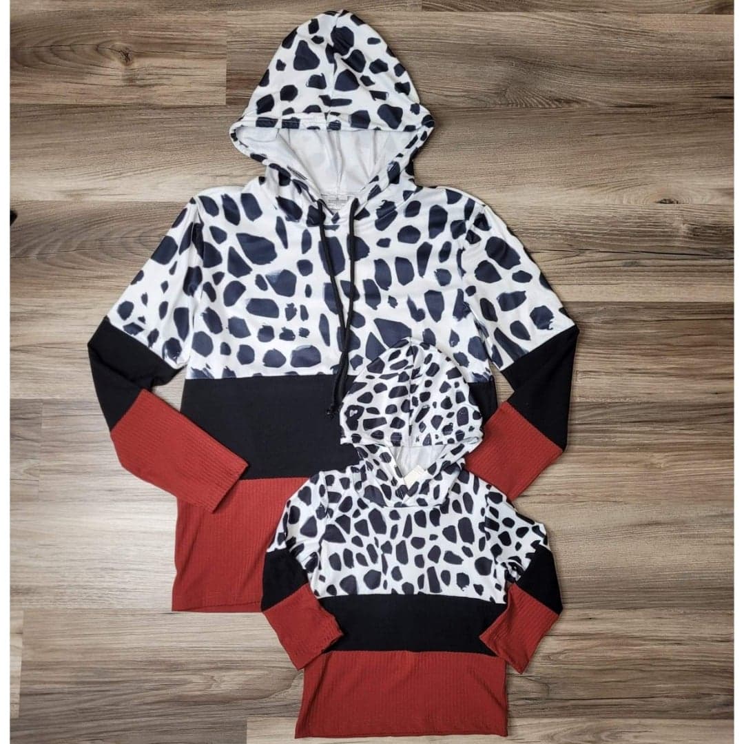 Mom & Me Snow Leopard Ribbed Color Block Hooded Top- Kids  A Touch of Magnolia Boutique   