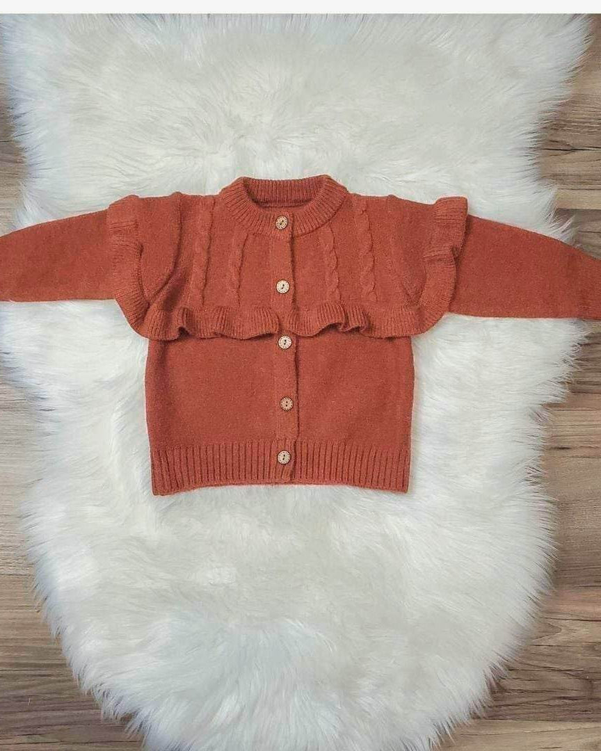Rust Ruffle Button Up Cardigan Sweater  A Touch of Magnolia Boutique   