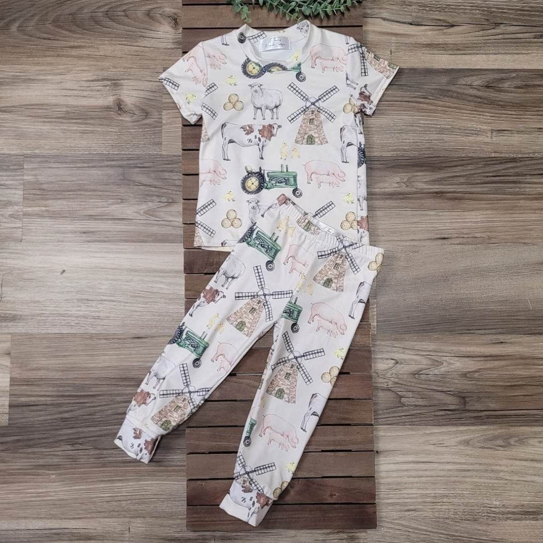 Green Tractor Farm Animal Short Sleeve Pajamas  A Touch of Magnolia Boutique   