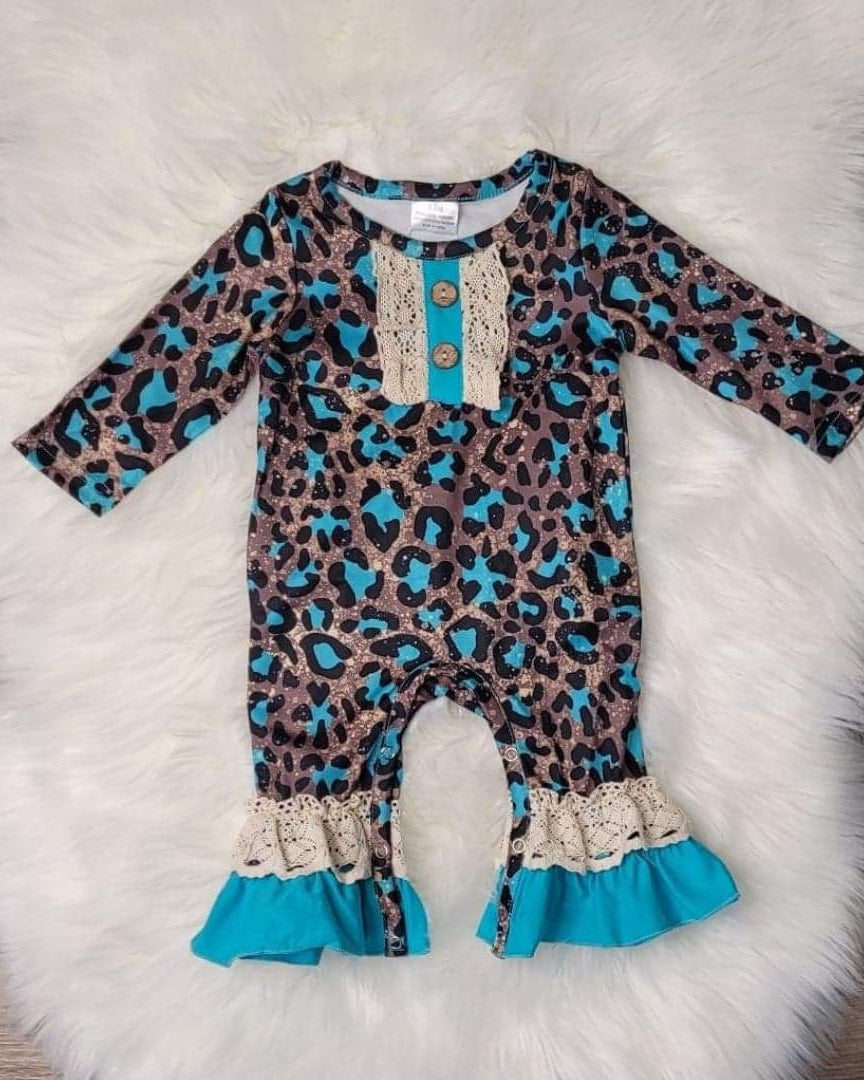 Baby Girl Turquoise Leopard Romper  A Touch of Magnolia Boutique   