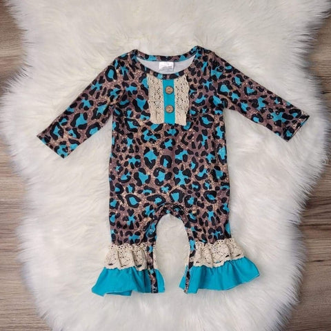 Baby Girl Turquoise Leopard Romper