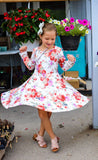 Fall vintage floral children's boutique dress with full, twirlable skirt.